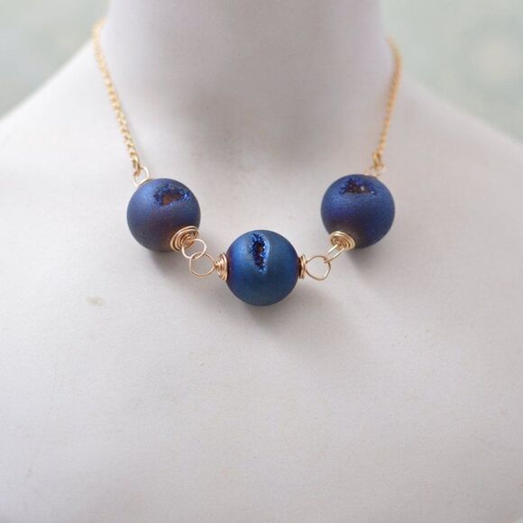 Agate Druzy Geode 14K Gold Necklace - Picture 5 of 5